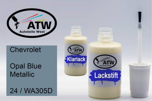 Chevrolet, Opal Blue Metallic, 24 / WA305D: 20ml Lackstift + 20ml Klarlack - Set, von ATW Autoteile West.